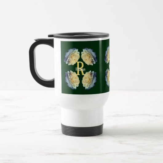 Op maat gemaakte monogram initiaal naam gele rozen reisbeker (Links)