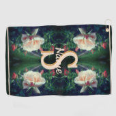 Op maat gemaakte monogram initiaal naam perzikroos golfhanddoek (Horizontaal)