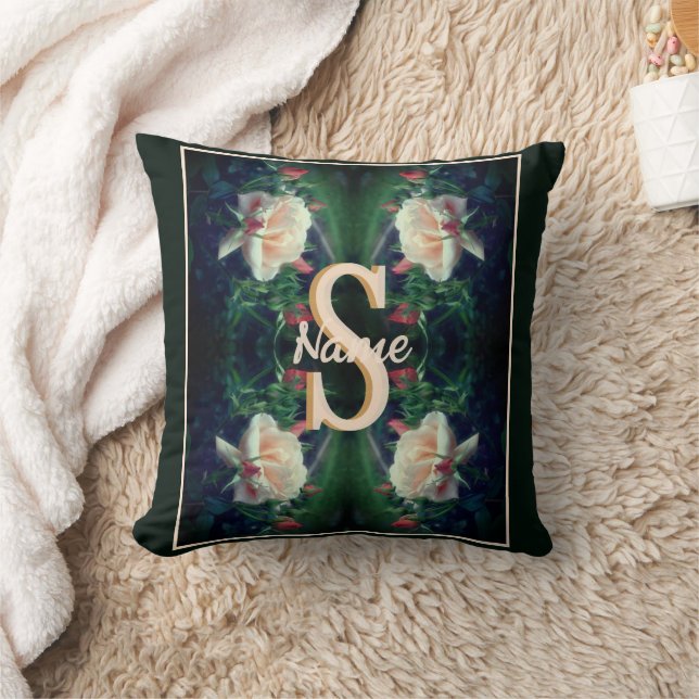 Op maat gemaakte monogram initiaal naam perzikroos kussen (Deken)