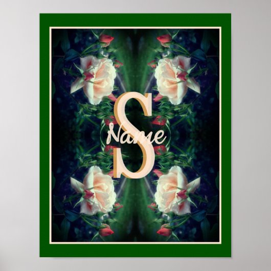 Op maat gemaakte monogram initiaal naam perzikroos poster (Voorkant)