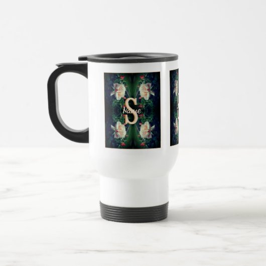Op maat gemaakte monogram initiaal naam perzikroos reisbeker (Links)