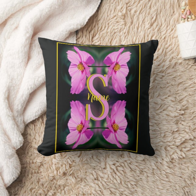 Op maat gemaakte monogram initiaal naam Roze Cosmo Kussen (Deken)