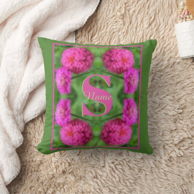 Op maat gemaakte monogram initiaal naam Roze Zinni Kussen (Deken)