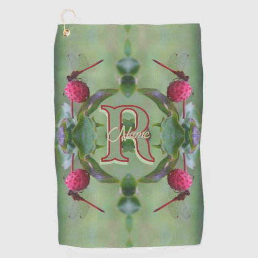 Op maat gemaakte monogram met uw eerste naam libel golfhanddoek (Voorkant)
