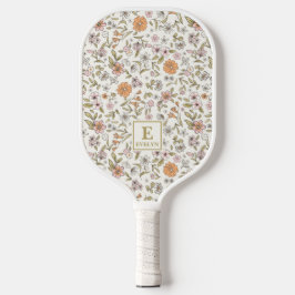 Op maat gemaakte monogram met wilde bloemen pickleball paddle