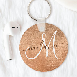Op maat gemaakte monogram naam handschrift roze go sleutelhanger