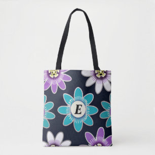 Op maat gemaakte monogram passiebloem bloemschoude tote bag