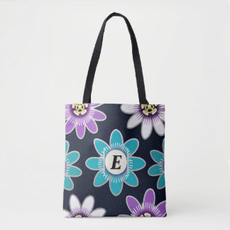 Op maat gemaakte monogram passiebloem bloemschoude tote bag