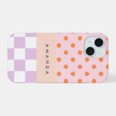 Op Maat Gemaakte Monogram Pastel Stippen Lilak Ger iPhone 15 Case (Achterkant horizontaal)