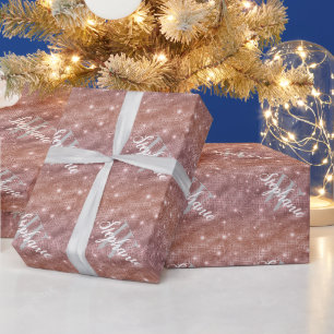 Op maat gemaakte monogram roze gouden glitter cadeaupapier