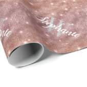 Op maat gemaakte monogram roze gouden glitter cadeaupapier (Rol Hoek)