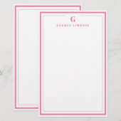 Op maat gemaakte monogram roze rand briefpapier (Voorkant / Achterkant)