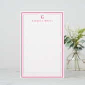 Op maat gemaakte monogram roze rand briefpapier (Staand voorkant)