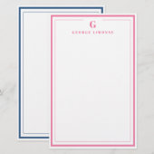 Op maat gemaakte monogram roze rand briefpapier (Voorkant / Achterkant)