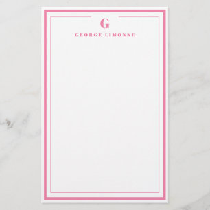 Op maat gemaakte monogram roze rand briefpapier