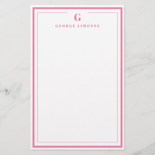 Op maat gemaakte monogram roze rand briefpapier (Voorkant)