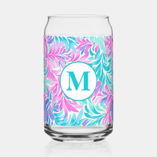 Op maat gemaakte monogram teal roze bloem blikvorm glas (Voorkant)