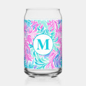 Op maat gemaakte monogram teal roze bloem blikvorm glas (Achterkant)