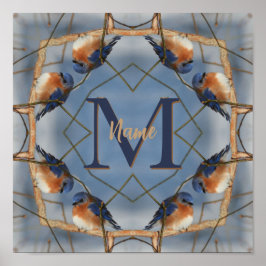 Op maat gemaakte monogram Uw initiële Blauw vogelt Poster