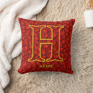 Op maat gemaakte monogram Uw initiële naam Eikenbl Kussen
