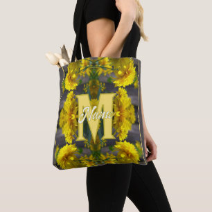 Op maat gemaakte monogram Uw initiële naam Gele bl Tote Bag