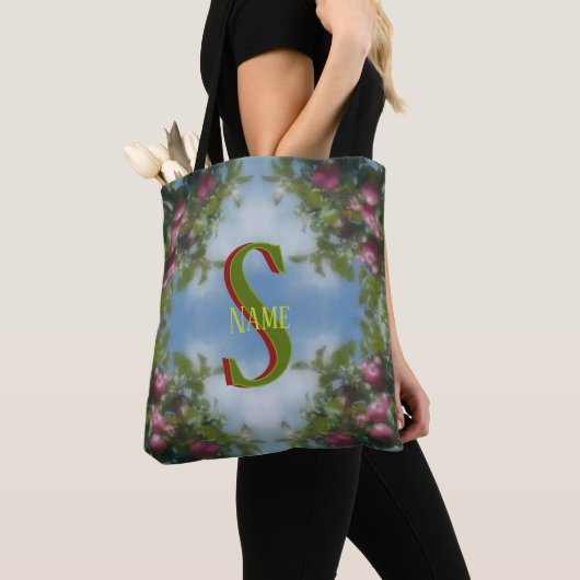 Op maat gemaakte monogram Uw initiële naam Rode Ap Tote Bag (Dichtbij)