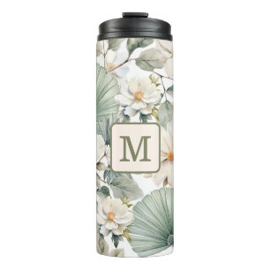 Op maat gemaakte monogram waterverf bloem thermosbeker
