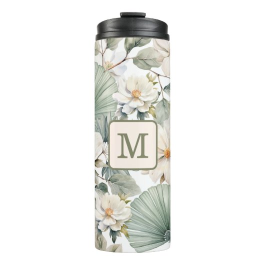 Op maat gemaakte monogram waterverf bloem thermosbeker (Voorkant)