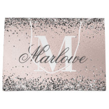 Op maat gemaakte monogramnaam zilver glitter roze