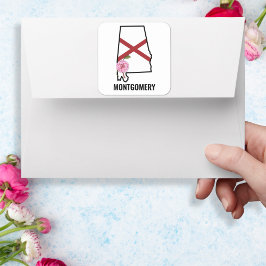 Op maat gemaakte naam Alabama vlag en staat bloem  Vierkante Sticker