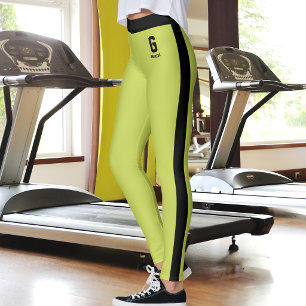 Op maat gemaakte naam appelgroen zwart gestreept m leggings