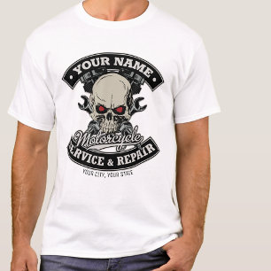 Op maat gemaakte NAAM Biker Mechanicien Schedel Mo T-shirt