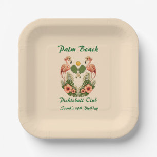 Op maat gemaakte naam Crème Palm Beach Pickleball Papieren Bordje