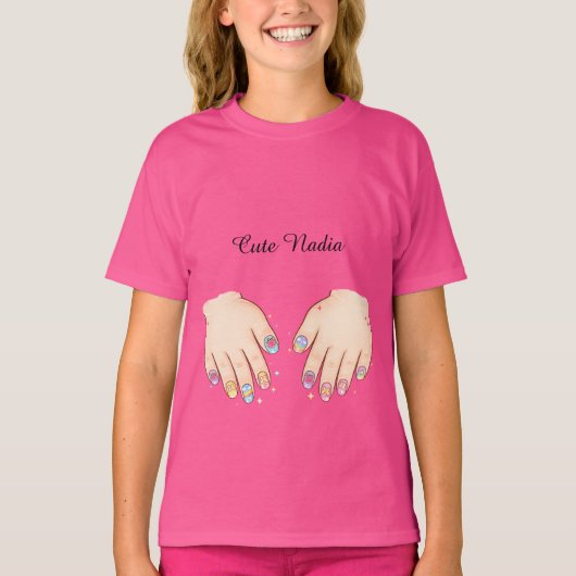 Op maat gemaakte naam Cute nagelkunst handen kids T-shirt (Voorkant)
