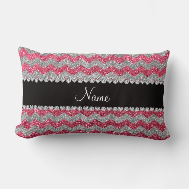 Op maat gemaakte naam fuchsia roze zilver glitters kussen (Voorkant)