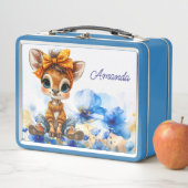Op maat gemaakte naam Giraffe polka stip bow blauw (In situ)