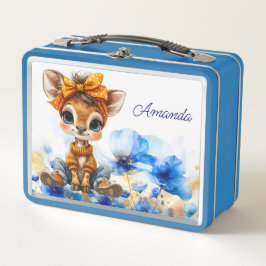 Op maat gemaakte naam Giraffe polka stip bow blauw