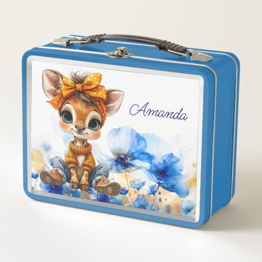 Op maat gemaakte naam Giraffe polka stip bow blauw (Voorkant)