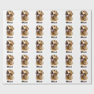 Op maat gemaakte naam Golden Retriever hondenportr Cadeaupapier