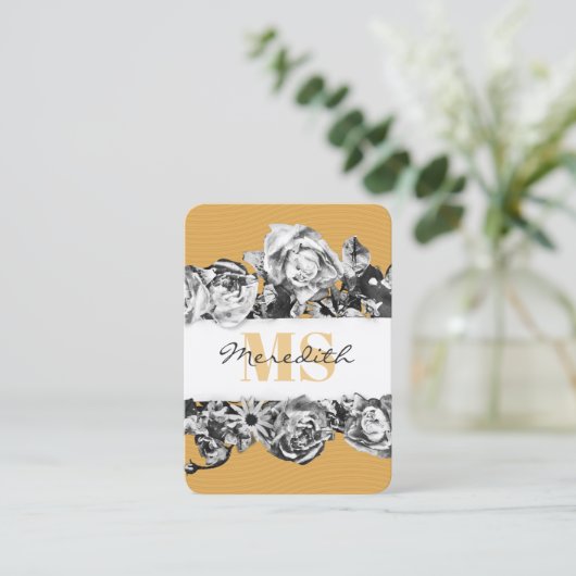 Op maat gemaakte naam gouden rozen chique monogram visitekaartje (Staand voorkant)