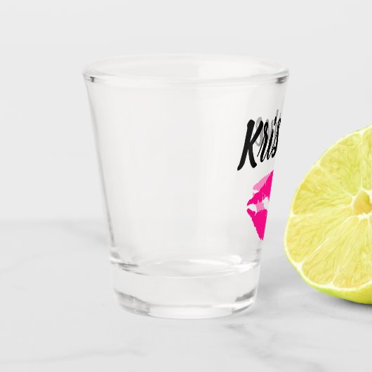 Op maat gemaakte naam Hot Roze Lippen Kus Shot Glas (Links)