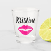 Op maat gemaakte naam Hot Roze Lippen Kus Shot Glas (Voorkant)