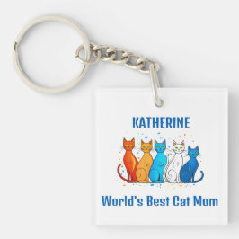 Op maat gemaakte naam kat-thema kleurrijke beste k sleutelhanger