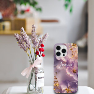 Op maat gemaakte naam Lavendel Bloem Goud Geperson iPhone 16 Pro Max Hoesje