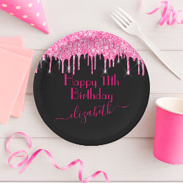 Op maat gemaakte naam + leeftijd hete roze druipen papieren bordje