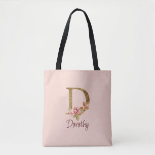Op maat gemaakte naam Letter D Goud Folie Blush Ro Tote Bag