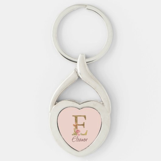 Op maat gemaakte naam letter E goud folie blos roz Sleutelhanger (Voorkant)
