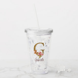 Op maat gemaakte naam Letter G Goud Folie Blush Ro Acryl Drinkbeker