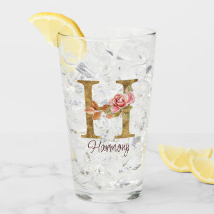 Op maat gemaakte naam Letter H Goud Folie Blush Ro Glas