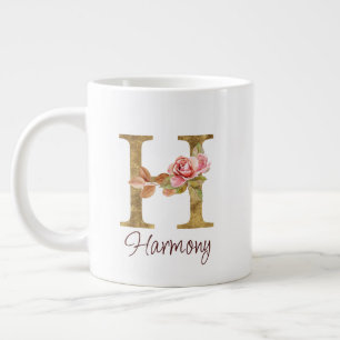 Op maat gemaakte naam Letter H Goud Folie Blush Ro Grote Koffiekop